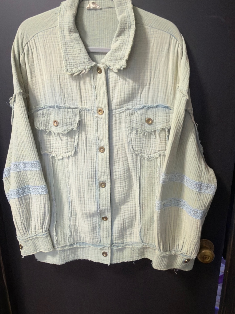 POL Light Sage Green Button-Up Top